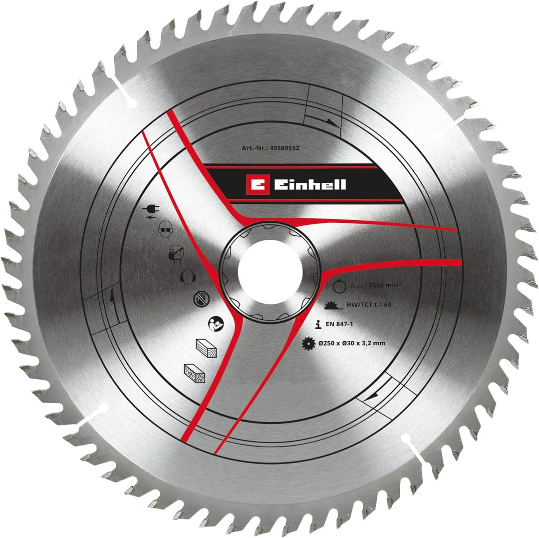 Original Einhell Kreissägeblatt 250x30 (Sägen-Zubehör, Ø 250 mm, Aufnahme 30 mm, 60 Zähne, Schnittbr