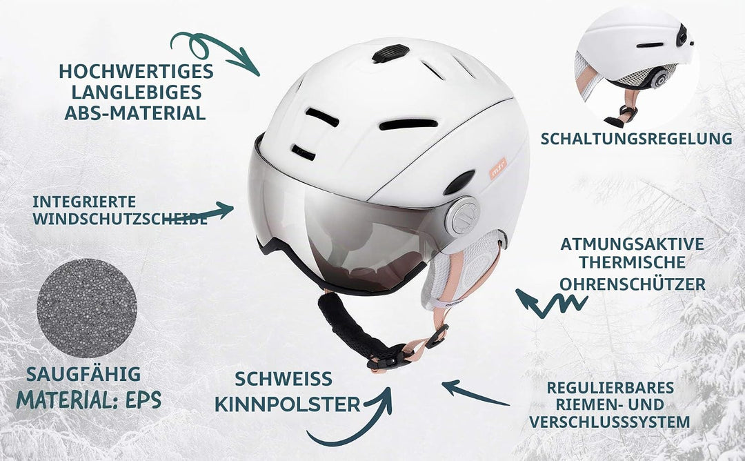 meteor Skihelm Kinder Snowboard Helm Herren Ski Helmet fur Mädchen Jungen Skihelm Damen, Weiss H.