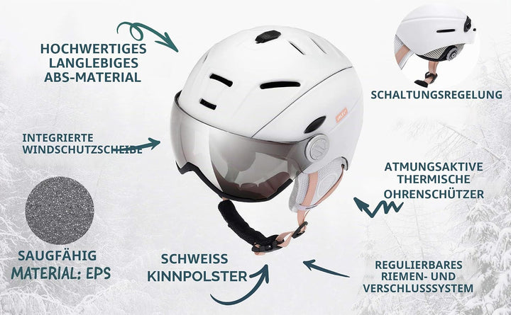 meteor Skihelm Kinder Snowboard Helm Herren Ski Helmet fur Mädchen Jungen Skihelm Damen, Weiss H.
