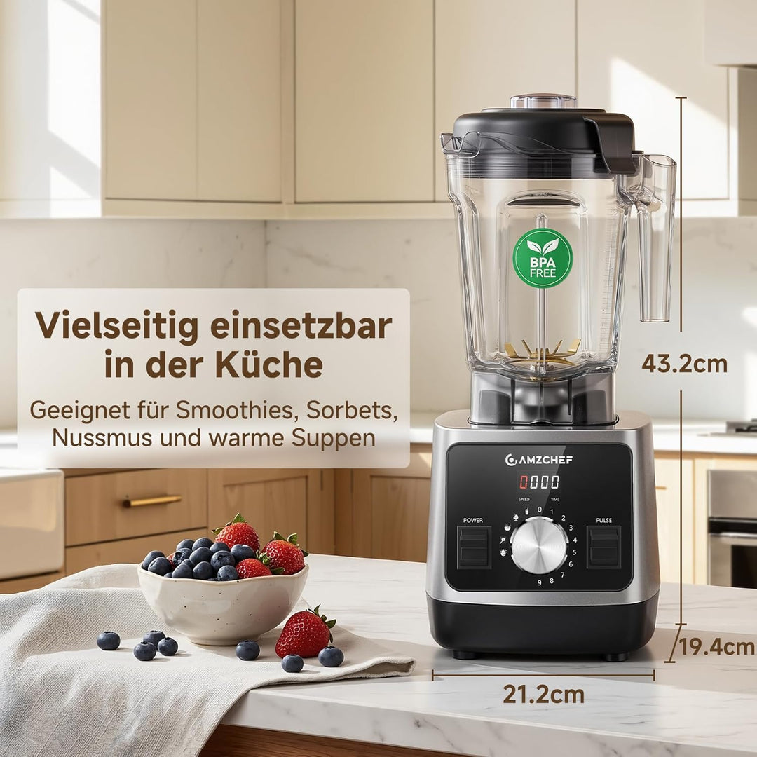 AMZCHEF Smoothie Maker 1800W Standmixer Blender, Hochleistungsmixer mit 2L Tritan-Behälter (BPA-frei