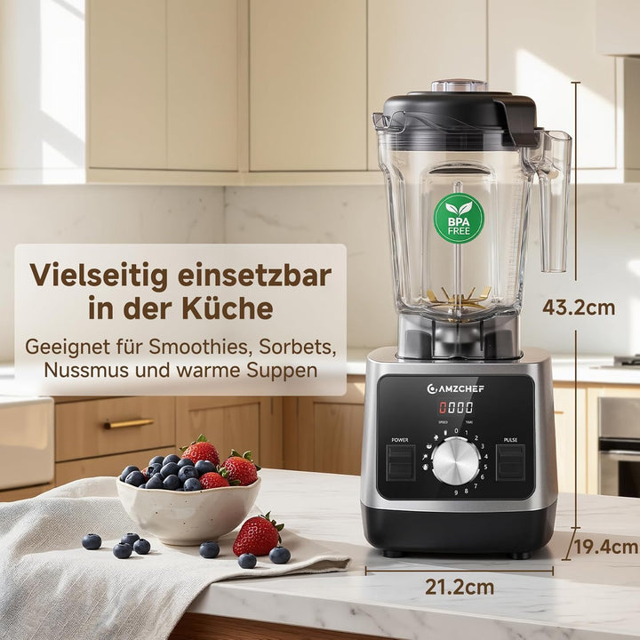 AMZCHEF Smoothie Maker 1800W Standmixer Blender, Hochleistungsmixer mit 2L Tritan-Behälter (BPA-frei