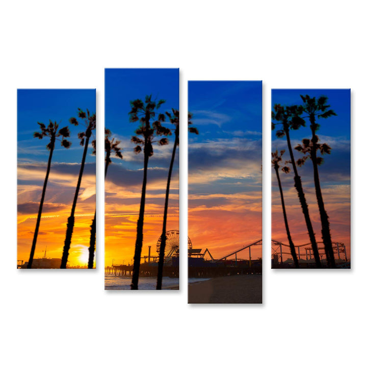 islandburner Prime Bild auf Leinwand Santa Monica Kalifornien Sonnenuntergang Pier Fähren Rad Reflex