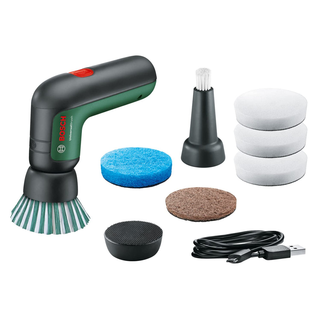 Bosch Home and Garden Akku Reinigungsbürste UniversalBrush(3,6-V-Akku, 1 Micro-USB-Kabel und 4 Reini