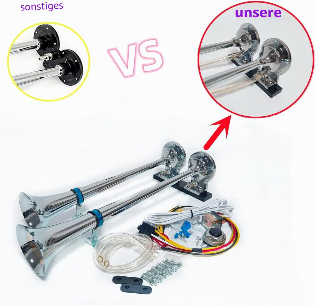 YIYIDA Autohupe LKW Hupe Air Horn 175db Lautsprecher Schiffshupe Zink Chrom Silber Elektrische Hupe