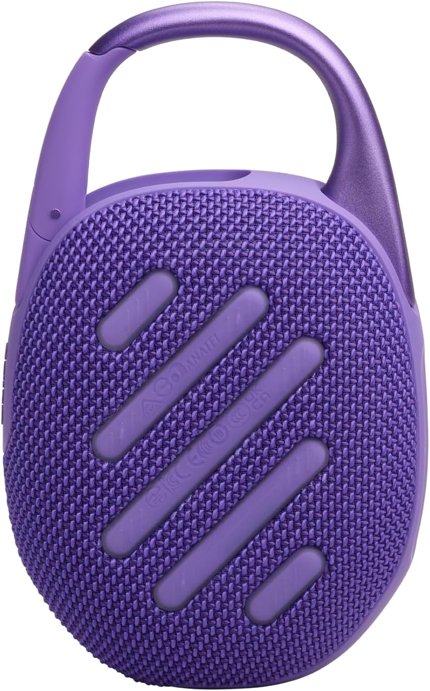JBL Clip 5 in Lila – Tragbare Bluetooth-Lautsprecher-Box mit JBL Pro Sound, tiefem Bass und Playtime