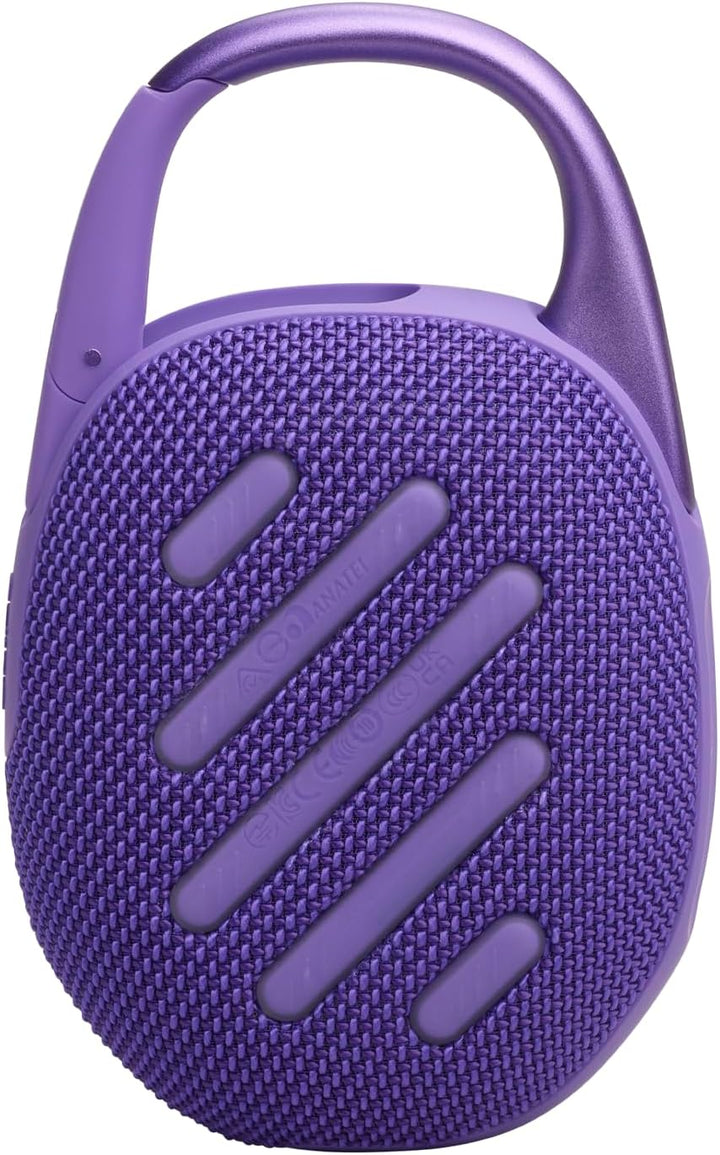JBL Clip 5 in Lila – Tragbare Bluetooth-Lautsprecher-Box mit JBL Pro Sound, tiefem Bass und Playtime