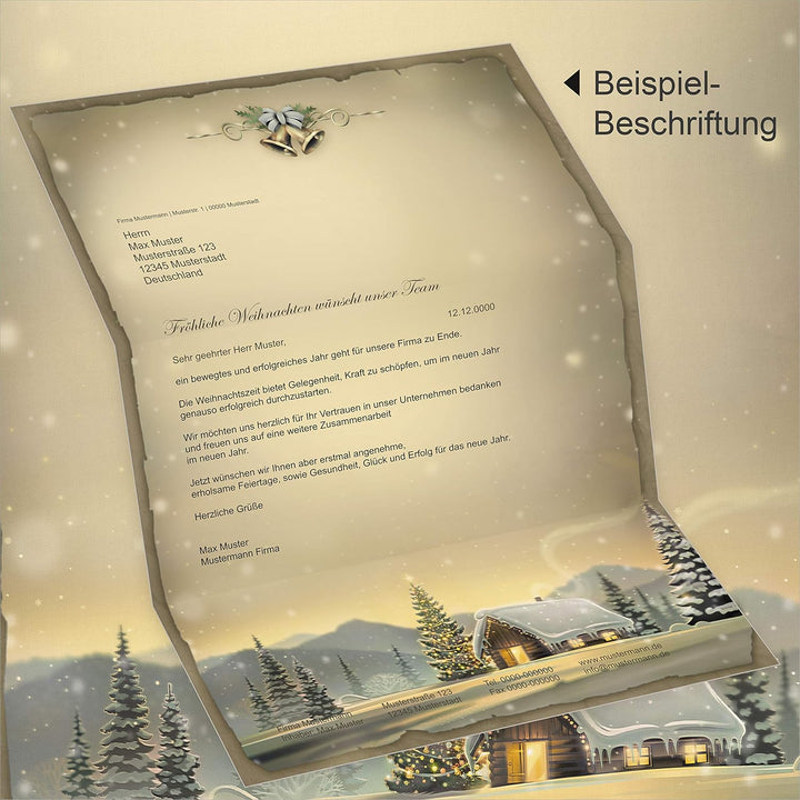 Glöcknerhütte 25 Sets Weihnachtsbriefpapier mit Fensterumschlag Briefpapier Weihnachten mit Umschlag