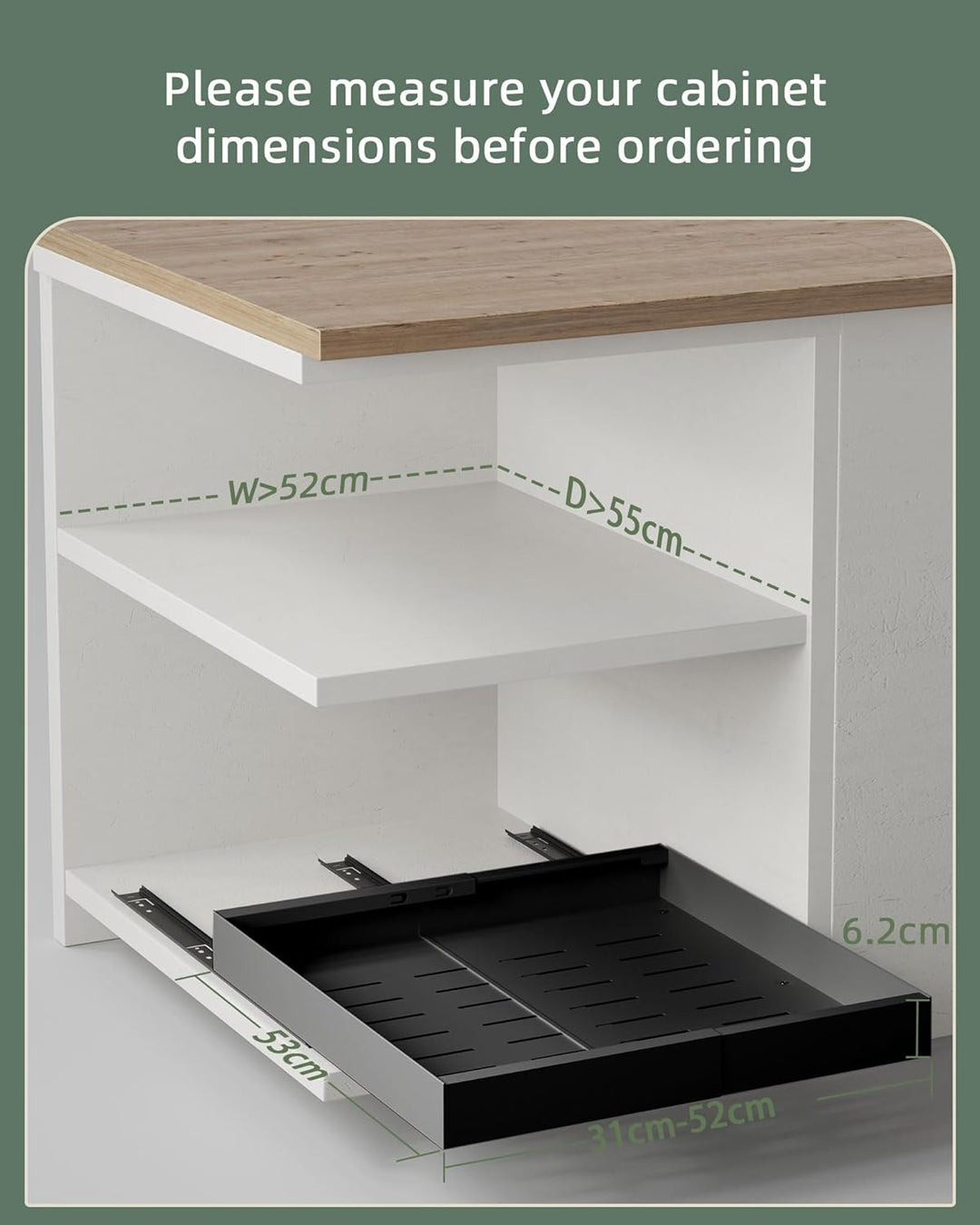 NETEL Teleskopschublade Ausziehbarer Schubladen Organizer Einstellbare Breite 32-52cm，Tiefe 53cm für