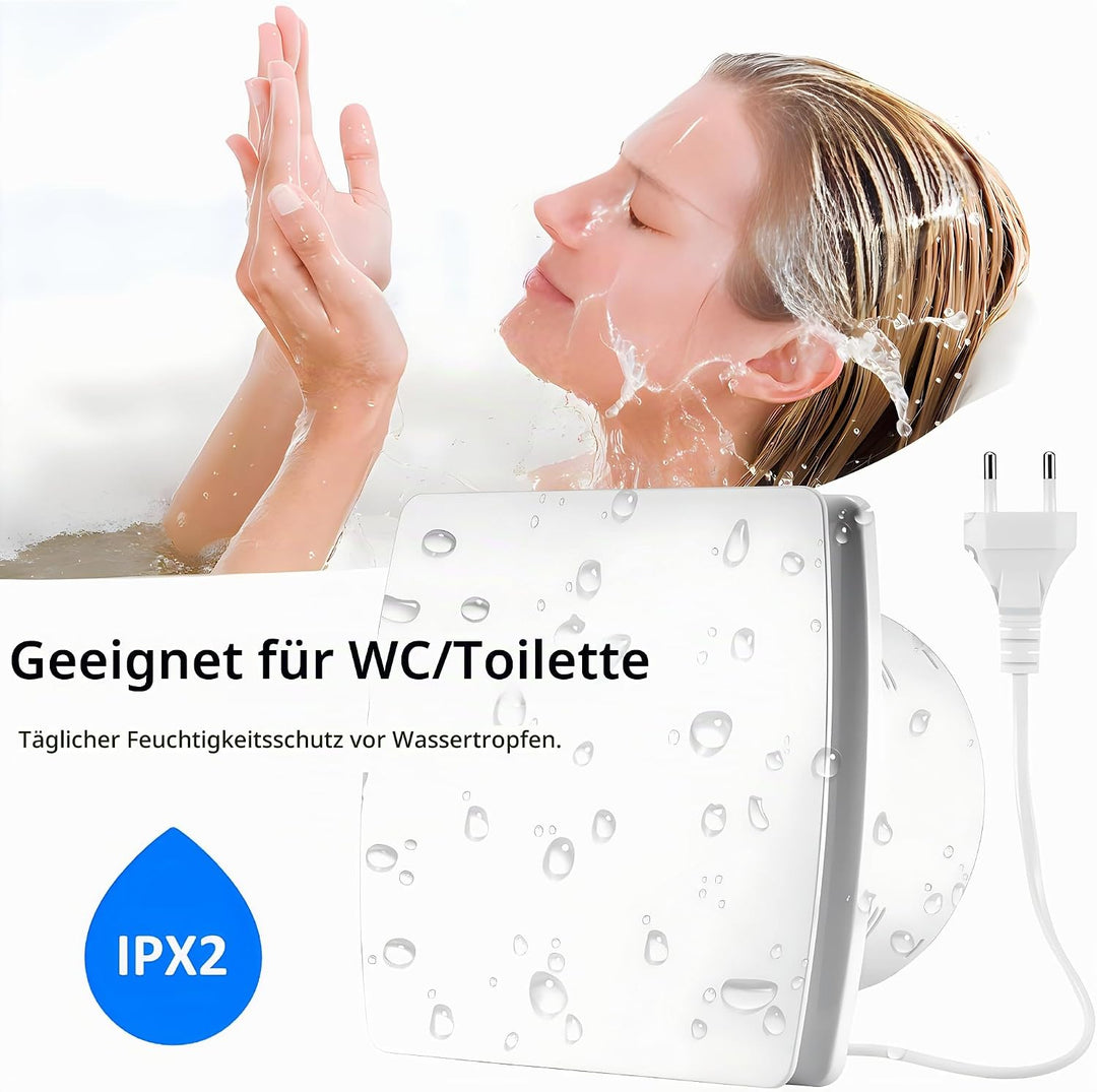 120mm Abluftventilator Küche, 130m³/H IPX2 Leiser Badlüfter Fensterlüfter mit Scheckventil 1m EU-Net