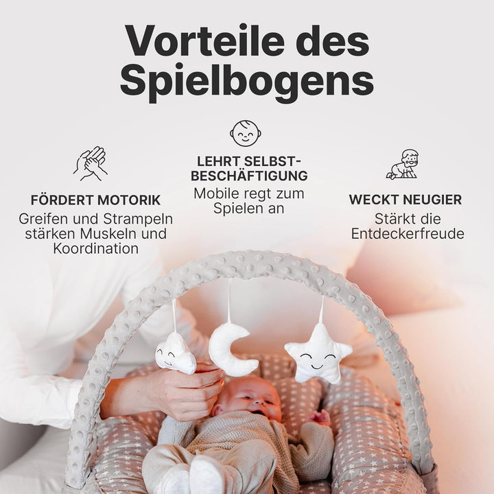 CHILDOO Babynest [inkl. Spielbogen] Nestchen Baby aus Oekotex-zertifizierten Stoffen Babynestchen fü