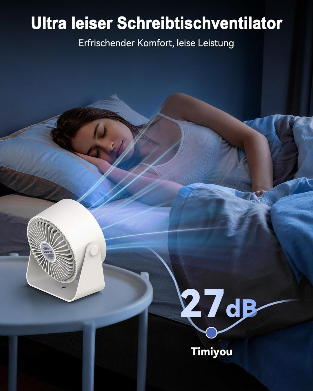 Timiyou Tischventilator Leise 28dB mit 4 Stufen & Turbo, Aufladbarer Akku, 360° Drehen & Kippen, Dig
