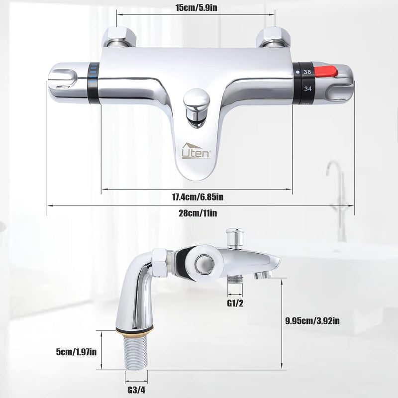Wannenarmatur Thermostat, Uten Badewannenarmatur Duschthermostat Mischbatterie Chrom mit 38 °C Siche