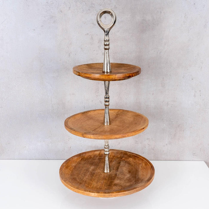 levandeo Holz Etagere 3 Etagen H60cm Mangoholz Metall Servierplatte Kuchenständer Deko Tischdeko Woh