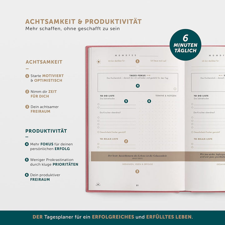 Das 6 Minuten Tagebuch Erfolgsjournal - #1 Tagesplaner 2025 für mehr Motivation, Selbstreflexion & E