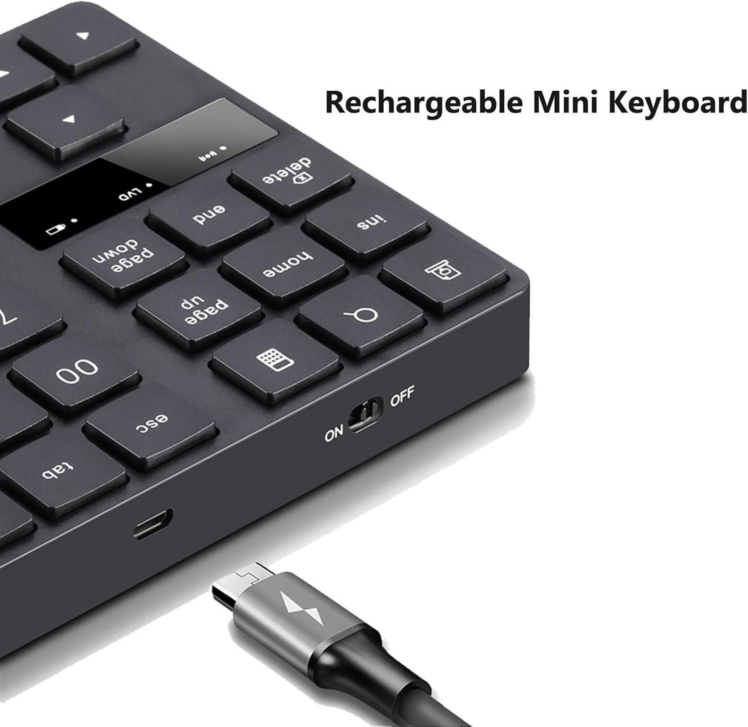 Kabelloser Nummernblock mit 35 Tasten, wiederaufladbare Mini-Tastatur für Laptop, Desktop-PC