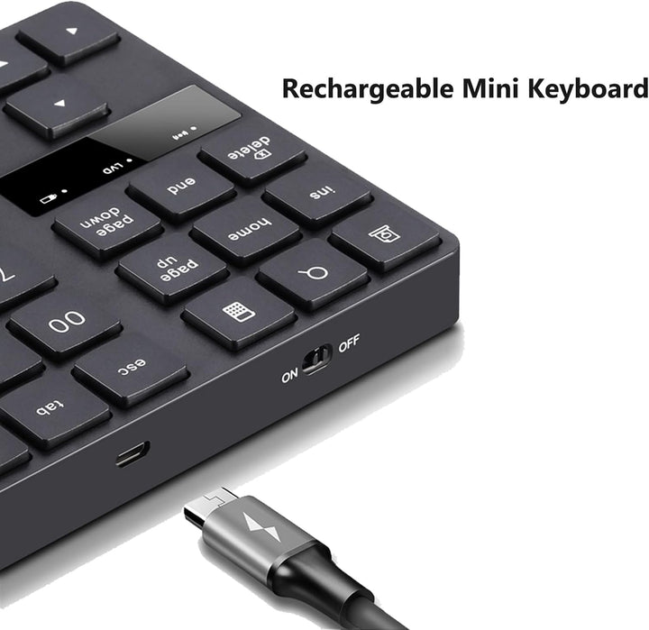 Kabelloser Nummernblock mit 35 Tasten, wiederaufladbare Mini-Tastatur für Laptop, Desktop-PC