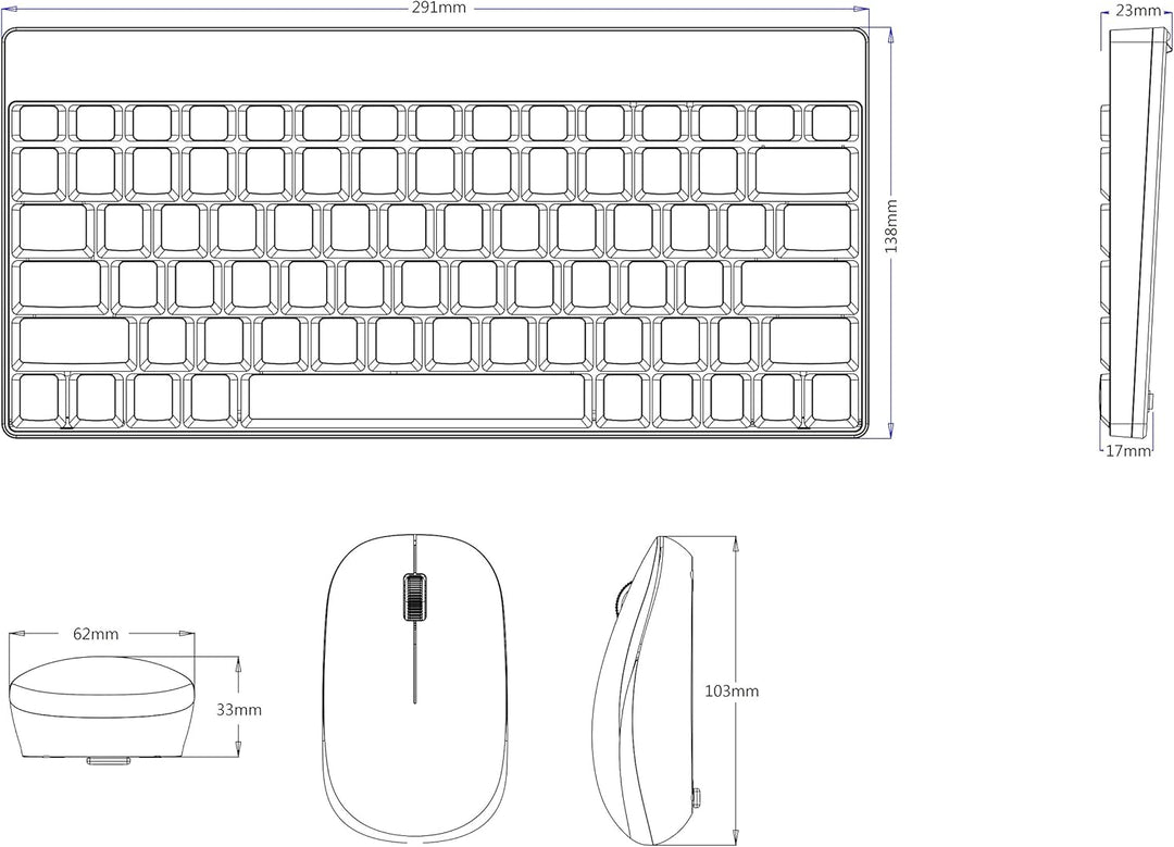 Perixx PERIDUO-712W Kabelloses Mini-Tastatur- und Maus-Set, Weiss, US-Englisches Layout White Weiss/