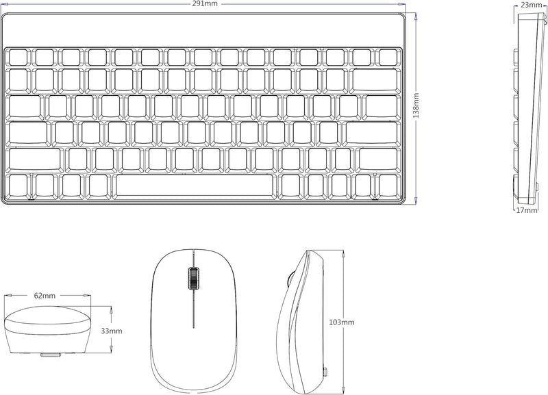 Perixx PERIDUO-712B Wireless Mini Keyboard and Mouse Set, Black, US English Layout Black schwarz, Bl