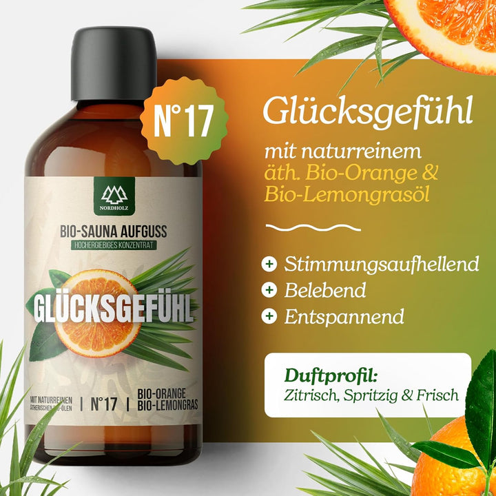 NORDHOLZ® Saunaaufguss BIO [NATURREINE ÄTHERISCHE BIO-ÖLE] Sauna Aufgussmittel 