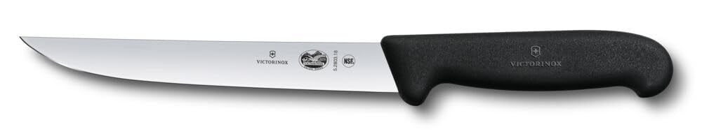 Victorinox Fibrox Tranchiermesser, Scharfes Küchenmesser für Fleisch und Geflügel, 18 cm, Gerade Kli