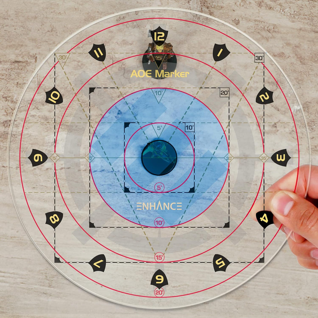 ENHANCE Spell AOE Damage Marker für Tabletop-RPG-Spiele - D & D-Wirkungsbereichsvorlage Bestimmt die