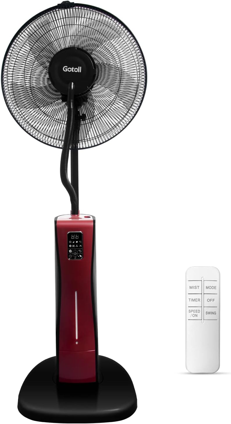 Gotoll Standventilator mit Wasserkühlung und Fernbedienung, Stand-Ventilator mit Sprühnebel, 12H Tim