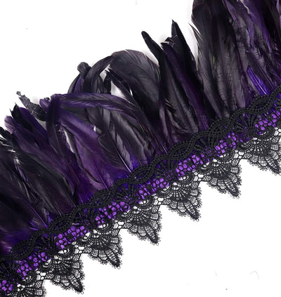 keland Damen schwarz echte Feder Achselzucken Schal Wrap Lace Kragen Halloween Kostüm Schal Top(Viol