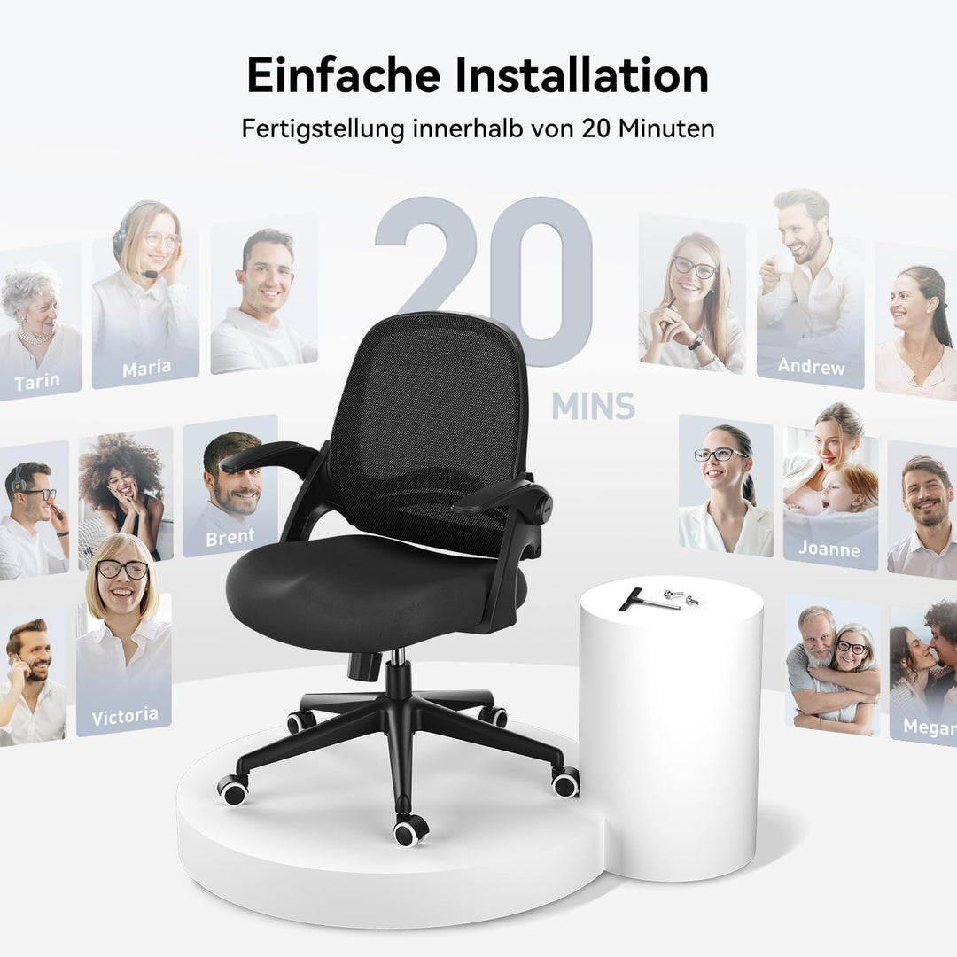 Hbada Bürostuhl Ergonomischer Schreibtischstuhl Arbeitsstuhl Drehstuhl mit klappbaren Armlehnen Mesh