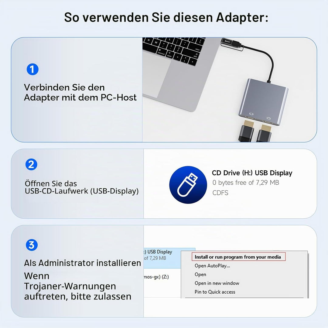 KCEVE USB zu HDMI Adapter für Zwei Monitore, USB C zu 2 HDMI -Multiport -Splitter erweiterter Displa