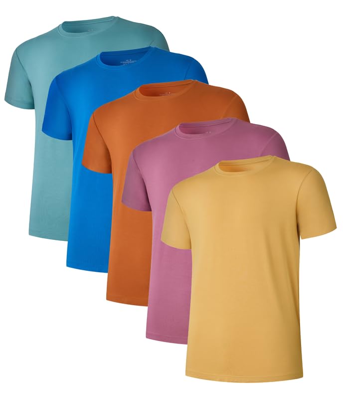 COLORFULLEAF 3/5er Pack Bambus T-Shirt Herren V Ausschnitt/Rundhals Stretch Unterhemd Männer Einfarb