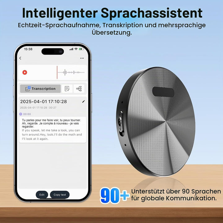 KI Digitales Diktiergerät 64GB – Magnetisches Mini-Aufnahmegerät mit ChatGPT 4o, App-Steuerung, Echt