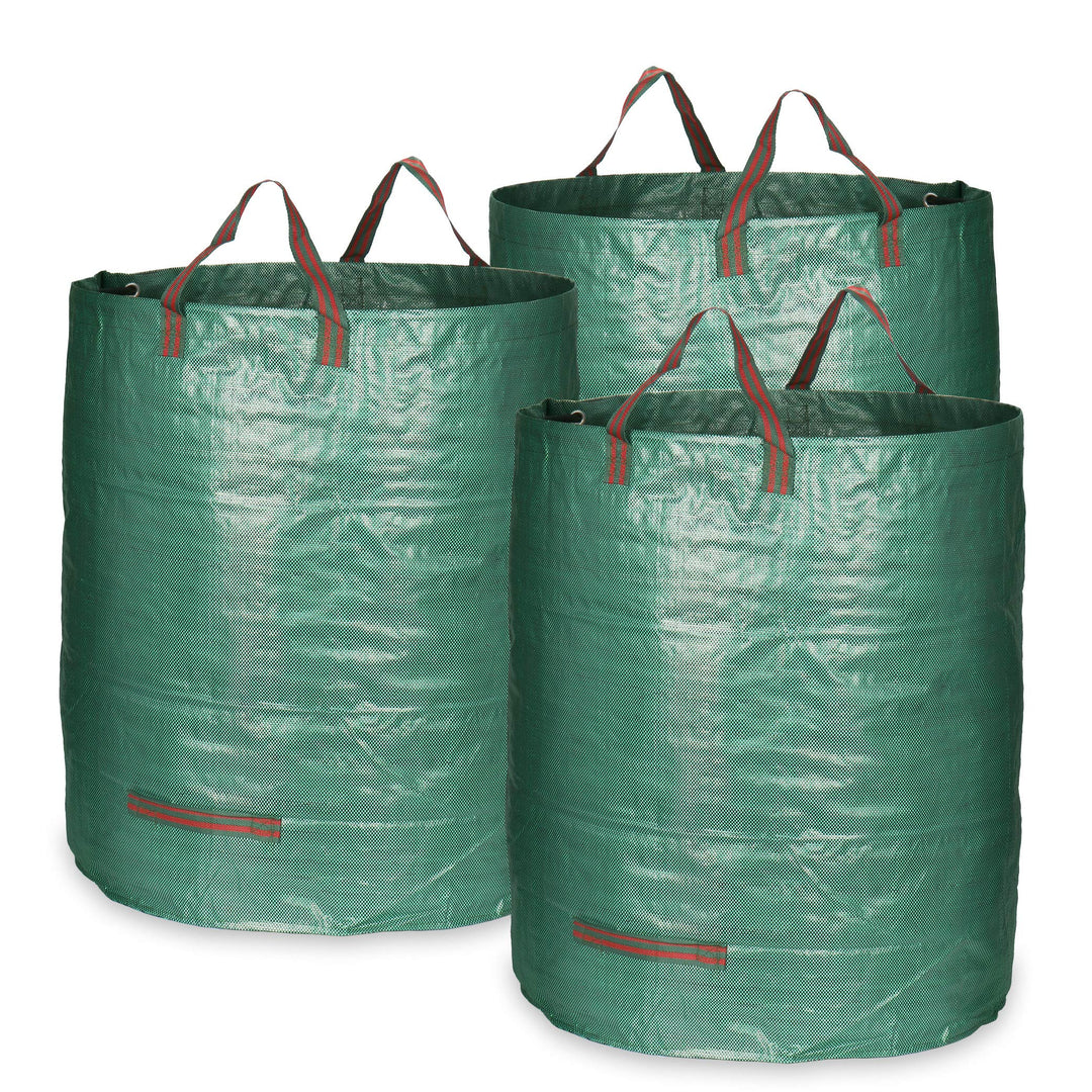 com-four® 3x Gartenabfallsack L - je 272L - 150gsm - faltbarer Gartensack mit Tragegriffen extra sta