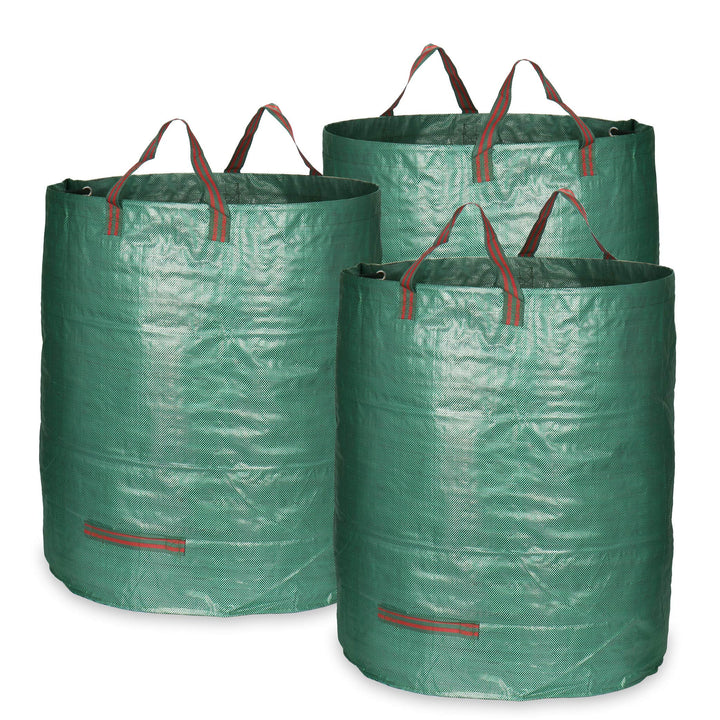 com-four® 3x Gartenabfallsack L - je 272L - 150gsm - faltbarer Gartensack mit Tragegriffen extra sta