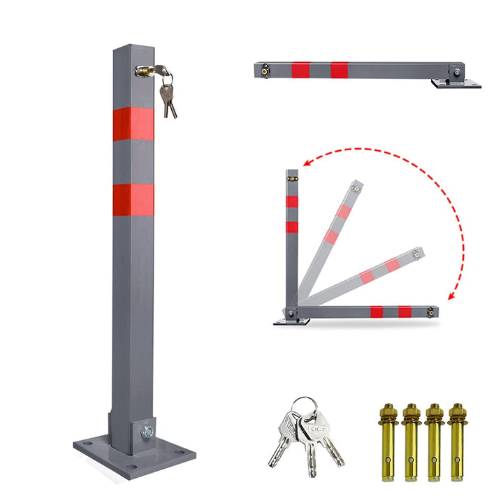 SWANEW Parkplatzsperre Stahl Klappbare Parkpfosten Absperrpfosten Parkplatzsperren mit 3 Schlüssel u