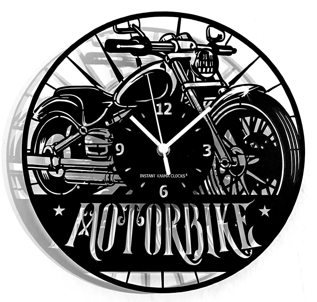 Instant Karma Clocks Vinyl Wanduhr Motorradrennen Motorbike, Motorrad Fahren Geschenkidee 30cm Schwa