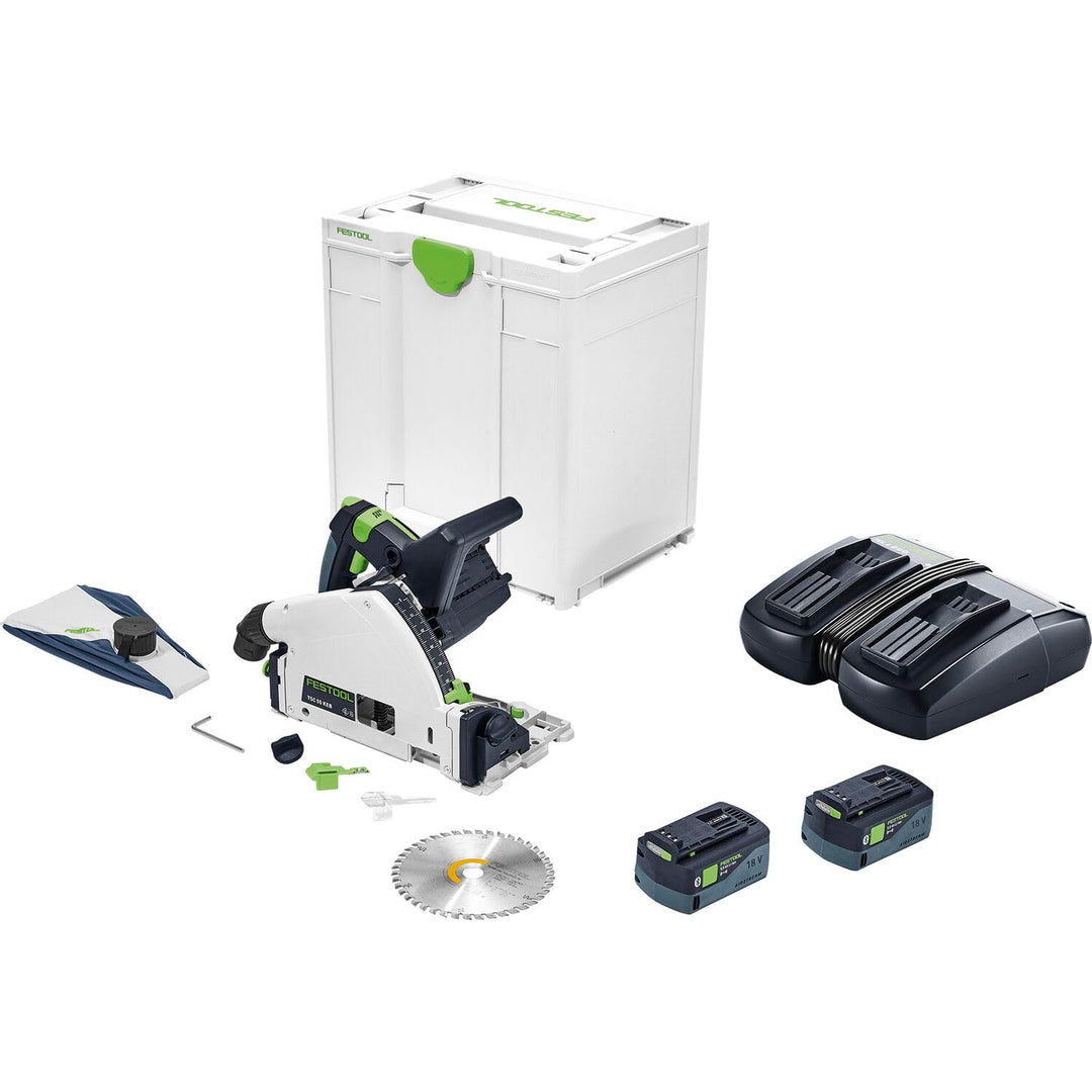 Festool Akku-Tauchsäge TSC 55 5,0 KEBI-Plus/XL (mit Akkupacks, Schnellladegerät, Kreissägeblatt, Spl
