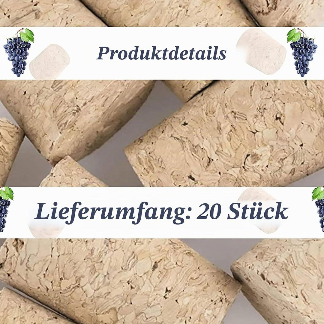 INCREWAY Set mit 20 konischen Korkstopfen aus nachhaltigem Holz für Weinflaschen, Glasgefässe, 43 x