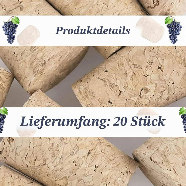 INCREWAY Set mit 20 konischen Korkstopfen aus nachhaltigem Holz für Weinflaschen, Glasgefässe, 43 x