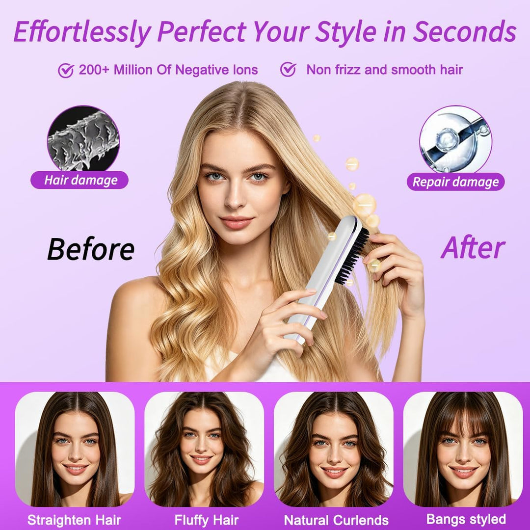 Stylingbürste für Kurze Haare, Kabellose Styling Bürste, Glättbürste Kabellos mit 3 Wärmestufen 160°