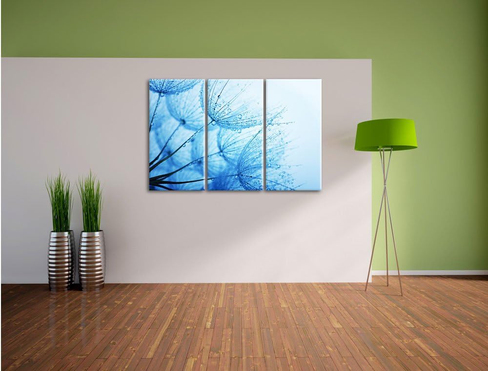 Pixxprint Tropfen bedeckte Pusteblumen 3-Teiler Leinwandbild 120x80 Bild auf Leinwand