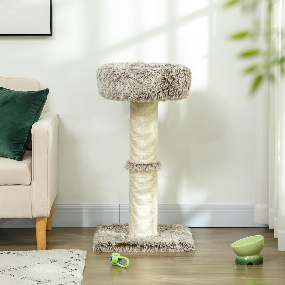 PawHut Kratzbaum 87 cm hoch Katzenbaum mit Bett, dick Stamm, Katzenkratzbaum mit Sisal-Kratzsäulen,
