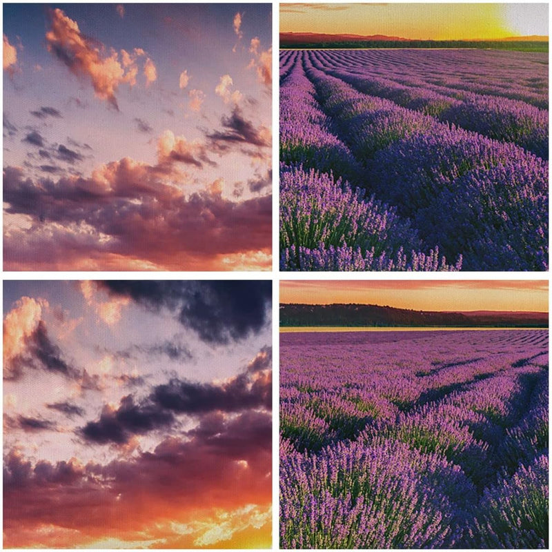 Bilder auf Leinwand 100x70cm Leinwandbild mit Rahmen Lavendel Berge Feld Gross Wanddeko Bild Schlafz