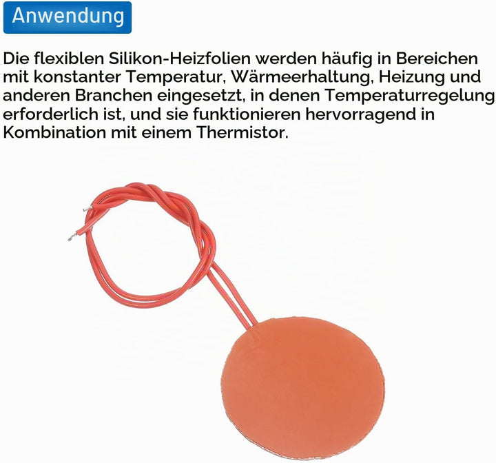sourcing map Silikon-Heizmatte, 12V 5W Heizfolie Flexible Heizplatte 50mm Heizmatte für konstante Te