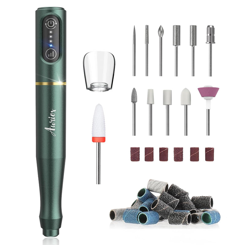 Auriox Kabellos Tragbar Nagelfräser, 12 in 1 Profi Maniküre und Pediküre Set 25000 u/min, Akku Elekt