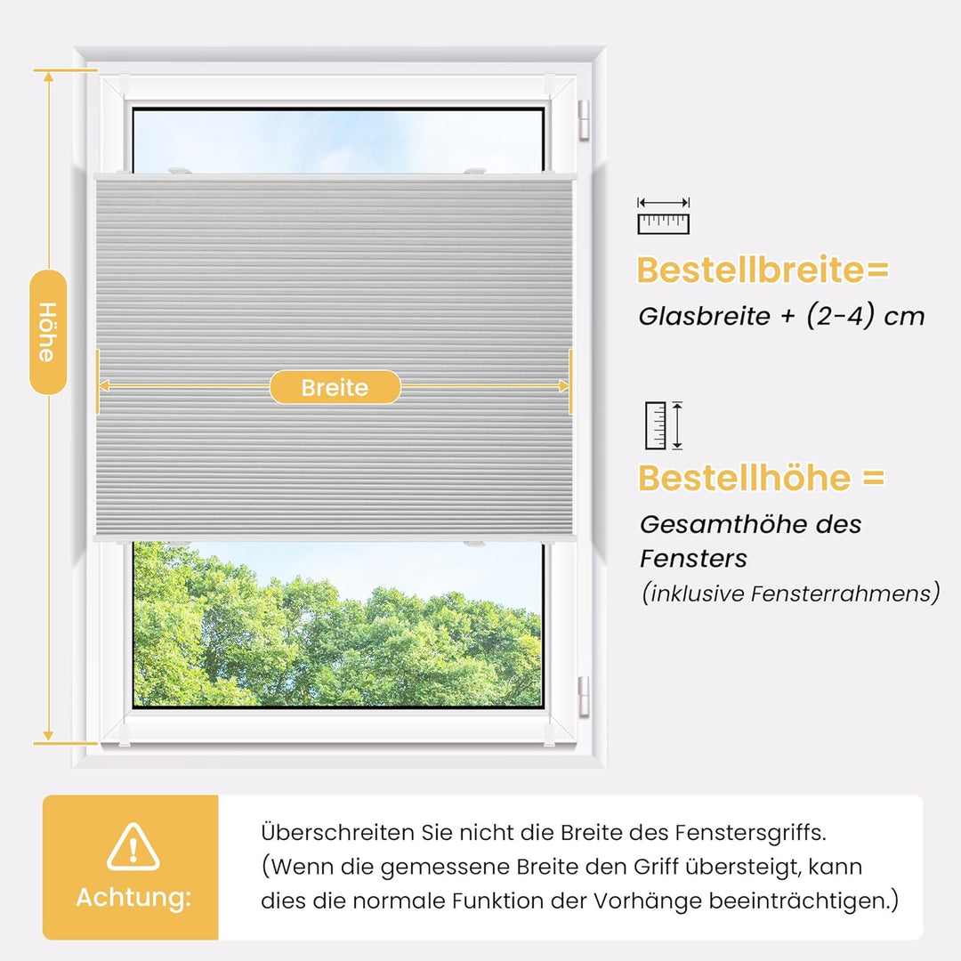 BelleMax Plissee Verdunklung Klemmfix Wabenplissee ohne Bohren Hellgrau-Weiss 80x110cm(BxH), Thermo