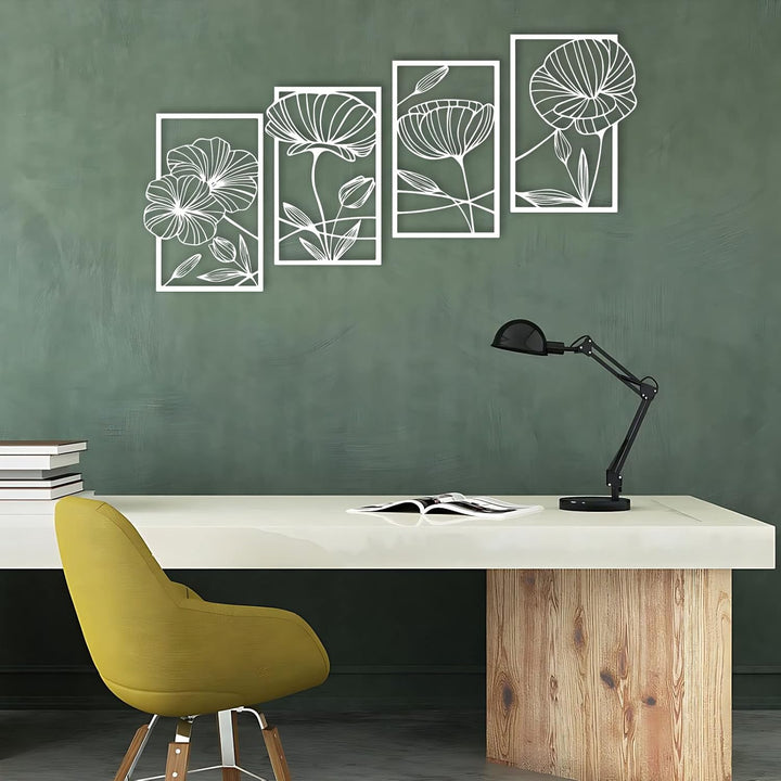 ESTART Dekor 4 Stück Metall Lotusblume Wanddekoration, Abstrakte Blumen Ästhetische Kunst, Minimalis