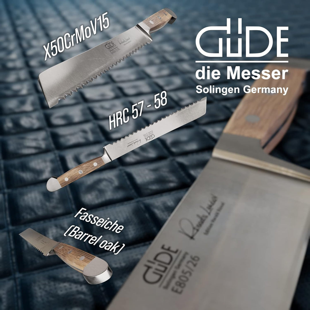 Güde Solingen - Brotmesser Links und Rechtshänder geschmiedet, 21 cm, Fasseichenholz, ALPHA FASSEICH
