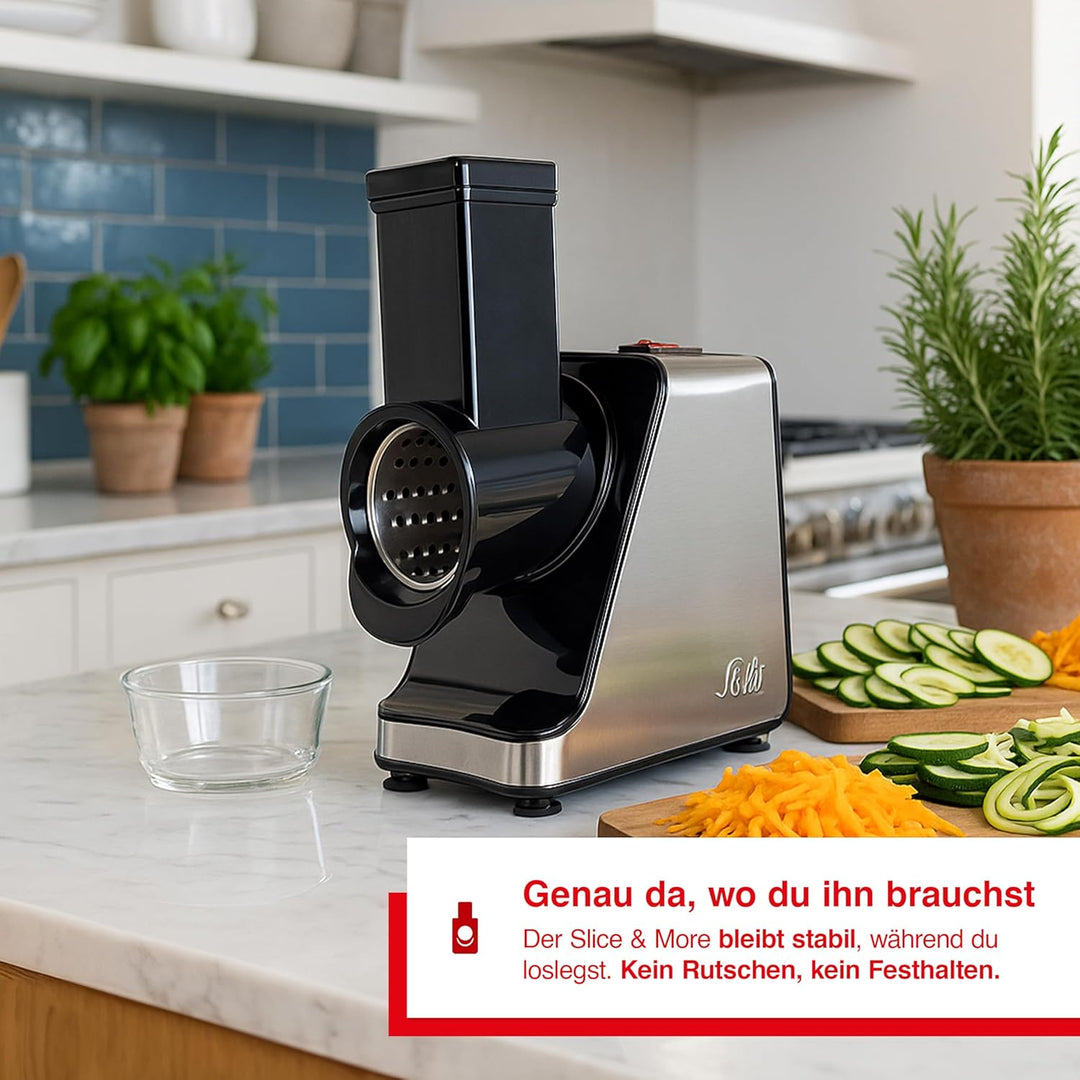 Solis Slice & More Elektrischer Zerkleinerer, Elektrischer Gemüseschneider mit 5 Schneidwalzen, Alle