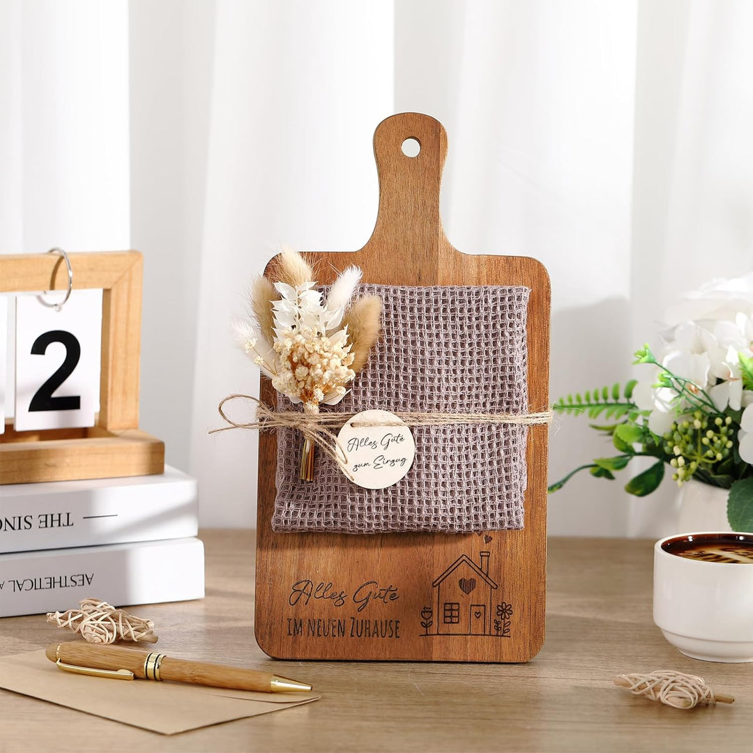 Xuniea Geschenk zum Einzug Einweihungsgeschenk Holz Schneidebrett Baumwolle Küchentuch Mini Getrockn