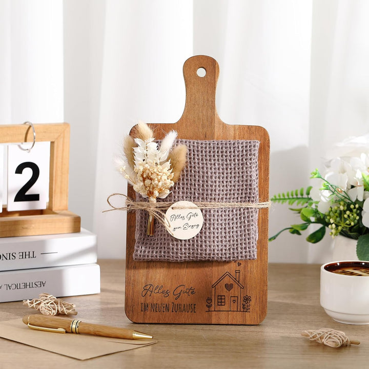 Xuniea Geschenk zum Einzug Einweihungsgeschenk Holz Schneidebrett Baumwolle Küchentuch Mini Getrockn